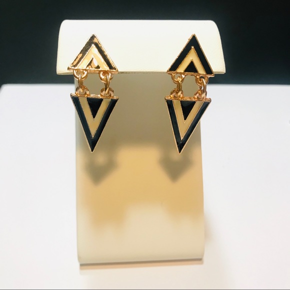 1980’s Style Rose Gold Plate Dangle Earrings - Picture 3 of 4